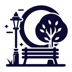 Abstract street light with stylish bench, tree, and love motif