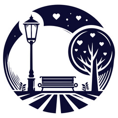 Fototapeta premium Captivating abstract lamp post with creative bench, tree, and love details