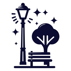 Beautiful streetlight showcasing elegant bench, minimalist tree, and elements