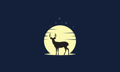 silhouette deer under moonlight with stars and night sky