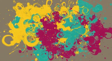 Colorful Paint Splatter Abstract Art with Liquid Swirls and Drips
