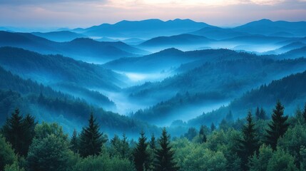 Obraz premium Misty Blue Mountains: A Serene Panorama