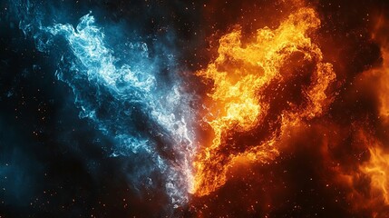 Fototapeta premium Fiery and icy cosmic clash of opposing elements.