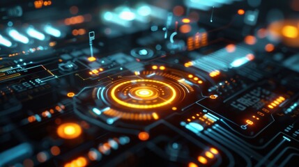 Obraz premium Glowing Tech Interface With Abstract Data Patterns