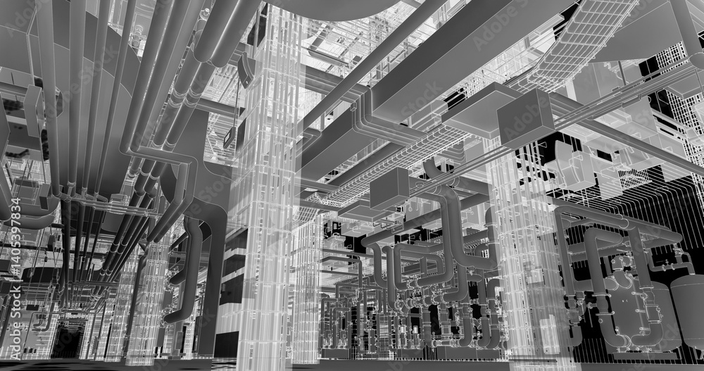 Aufkleber conceptual visualization of drawing style of utilities at bim technology