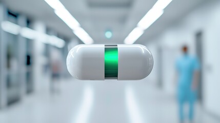 Innovative medical capsule delivery system hospital setting technology showcase clean environment close-up viewpoint