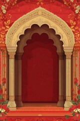 vector illustration, indian wedding arch background, wedding invitations and ecard background