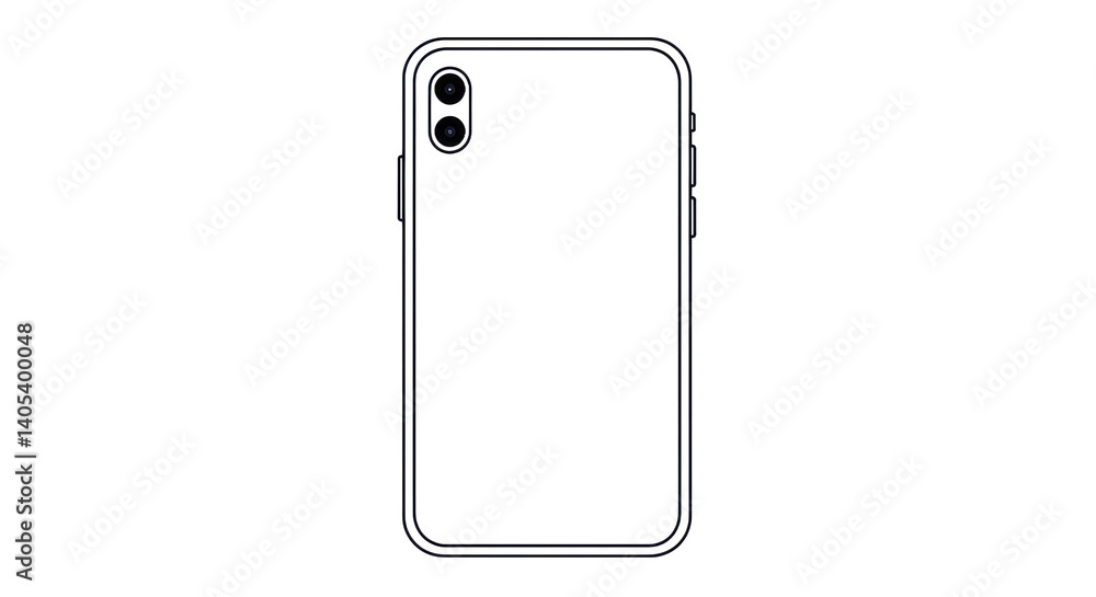 Poster outline of a smartphone with dual camera setup and side buttons on a black background design style