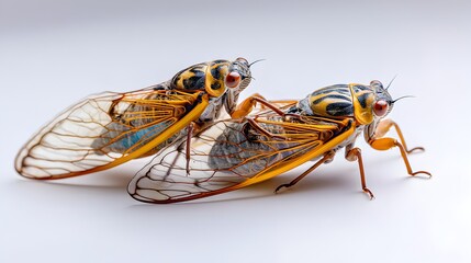 Two insects with yellow and black stripes on their bodies