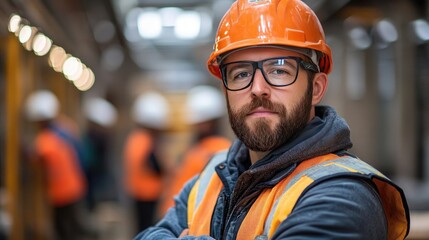 Focused industrial worker in protective gear.