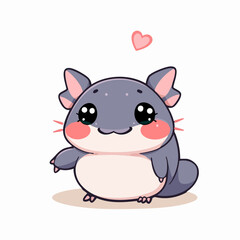 Cute cartoon baby chinchilla with heart and blushing cheeks on white background