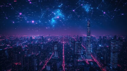 Fototapeta premium Cyberpunk Metropolis: A Futuristic Nightscape