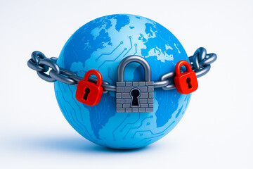 Obraz premium globe wrapped in chains and padlocks symbolizes global cybersecurity protection