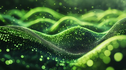 Renewable energy flow represented with glowing green waveforms