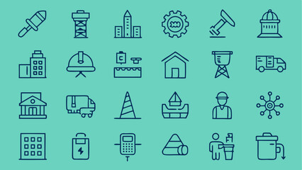 A complete collection of outline icons focusing on various elements of construction work perfect for engineering design and development themes