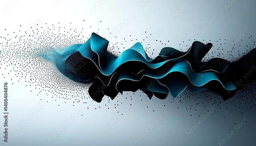 Poster vibrant azure digital currents undulating and kinetic coursing through a stark composition of deep b