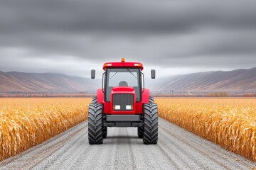 Fototapeta premium A tractor harvesting corn in the countryside