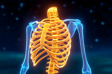 Illuminated ribcage and upper spine anatomy illustration . Generative AI