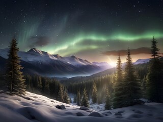 Frozen Forest Under Lights