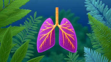 Naklejka premium Lungs surrounded by lush, vibrant foliage . Generative AI