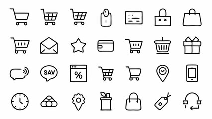 Clean Outline Icons Related to Shopping and Retail in a Stylish Linear Style Perfect for Online Stores and Consumer Product Design