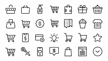Minimal Shopping Line Icons in an Elegant Outline Style for Use in E Commerce Web Design Retail Branding and Consumer Platforms