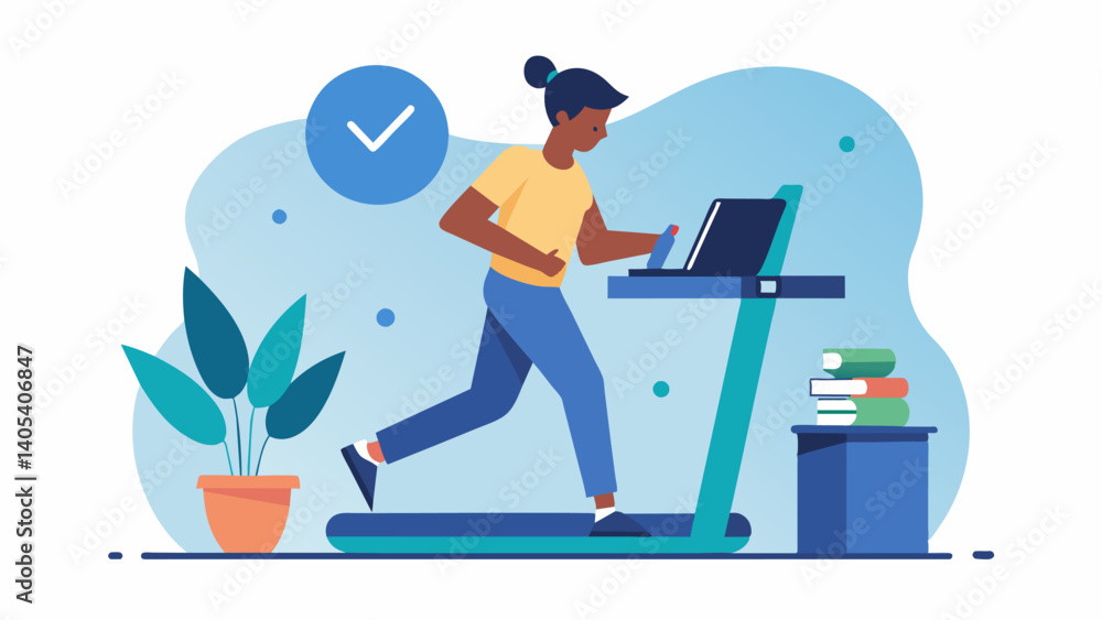 Aufkleber a person reading a book while on a treadmill demonstrating the importance of both physical movement 