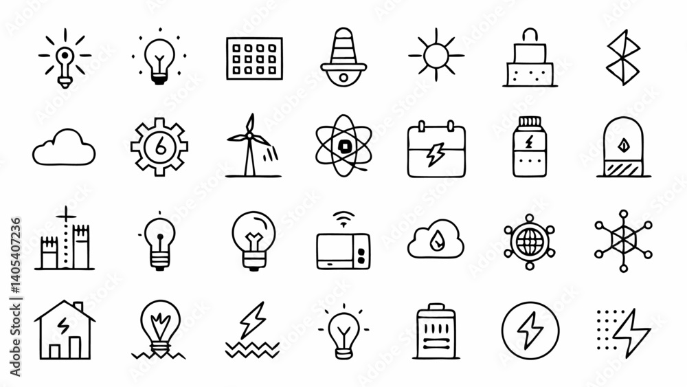 Poster energy and electricity themed line icon collection designed for modern web interfaces clean infograp