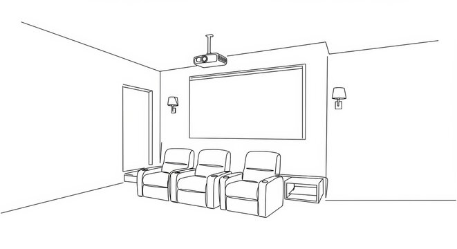 home theater room outline drawing clip art preview