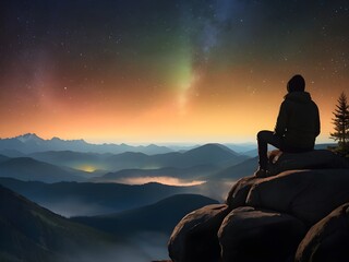 man sitting on the top of the mountain