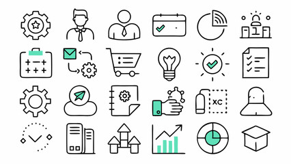 Creative set of line icons related to project management and startup development suitable for presentations websites and infographics in tech industries