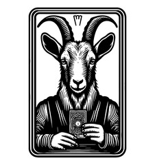 Cartoon goat with tarot cards, fortune telling with magic and mystical look
