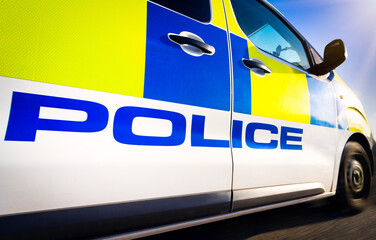 Police car - scene of emergency services' police force truck aka. police van vehicle in action...