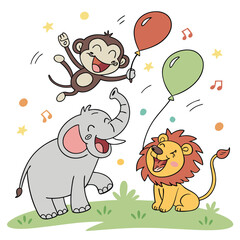 set of funny kids animals