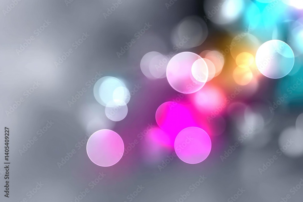 Poster sophisticated and luminous blurred circles adorn a soft gray backdrop. high-quality bokeh images per