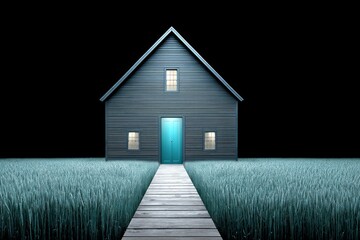 Obraz premium Abandoned barn surrounded by dark crops and eerie silence
