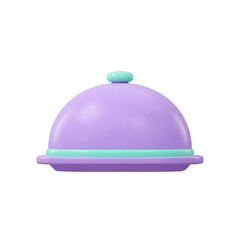 Fototapeta premium 3D cartoon illustration of a cloche food tray in lavender and mint color scheme, rounded plastic texture, isolated on white background