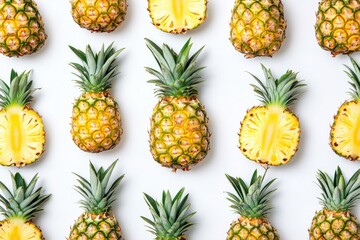 Fototapeta premium Pineapples on a white surface isolated on white background