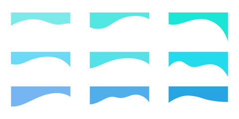 A set of isolated wavy abstract shape elements that separate the upper border for a banner, application, or website. Minimalistic, modern figure templates for graphic design decoration, vector 