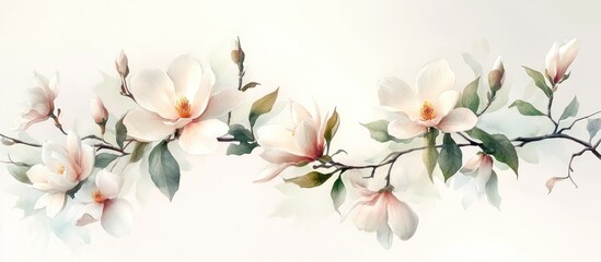 Fototapeta premium Delicate magnolia blossoms branch, soft background, spring