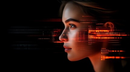 Woman's profile with digital overlay.