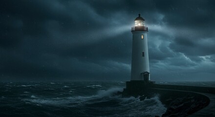 Obraz premium Lighthouse in a stormy night