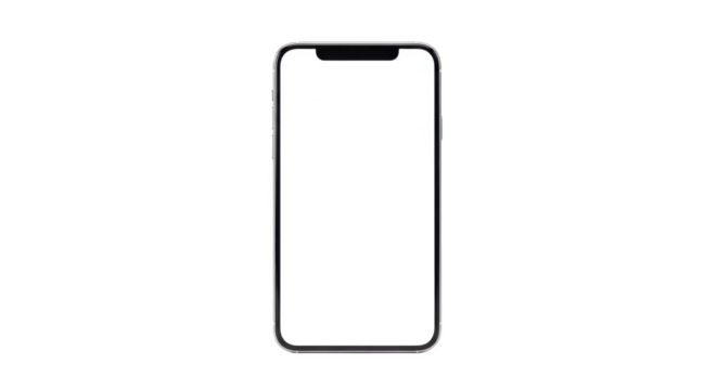 A smartphone with a notched display and a black and white screen on a black background image