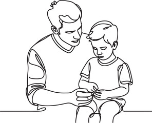 Father Bonding With Child Line Art Sketch