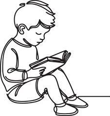 Boy With Open Book Line Drawing Art