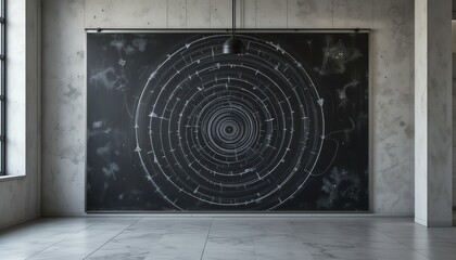 Abstract Chalkboard Art with Concentric Circles in Minimalist Room