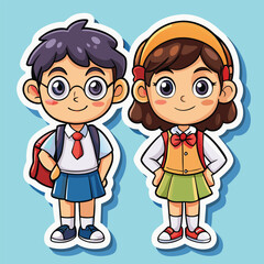 Cute Cartoon School Children
