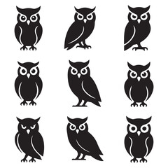 Owl - Vector Black silhouettes Illustration. Icon Design and Inspirational. with white background