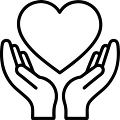 heart in hands outline icon with transparent background