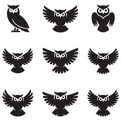 Owl - Vector Black silhouettes Illustration. Icon Design and Inspirational. with white background